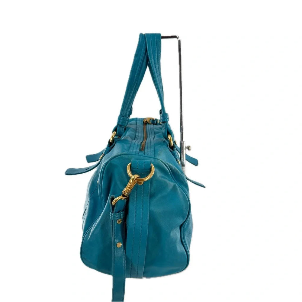 Marc Jacobs Totally Turnlock Shifty Satchel Crossbody Bag Peacock Blue Leather